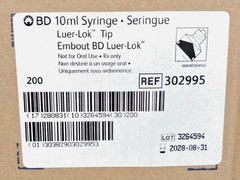20 BD Luer-Lok Tip 309695 Control Syringe Single Use 10 mL New Sealed 8-2028 Exp