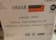 Omar Disposable Powder Free Vinyl Gloves Size Medium 10 Boxes Case of 1000