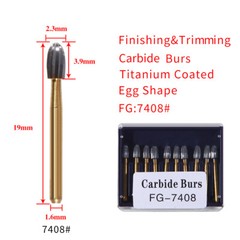 10 Pcs Dental Tungsten Carbide Burs Trimming & Finishing Bur 7408 19mm Egg shape