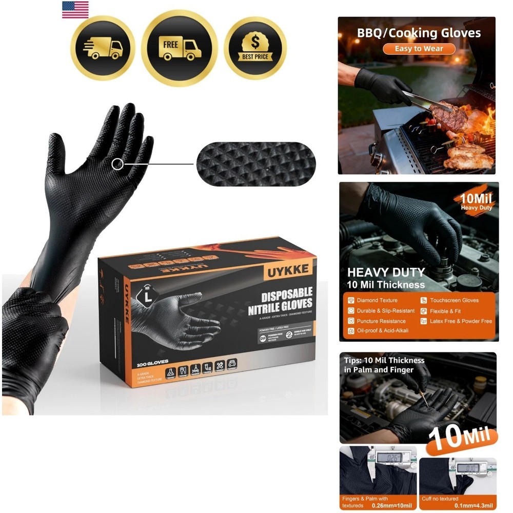 10mil Nitrile Gloves Thick,Industrial Disposable Gloves with Diamond Textured…