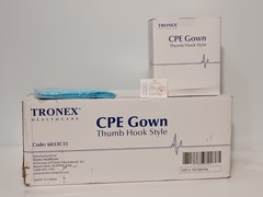 Box of 75: Tronex Healthcare 6033C35 Thumb Hook Style CPE Gown 120x104cm XL Blue