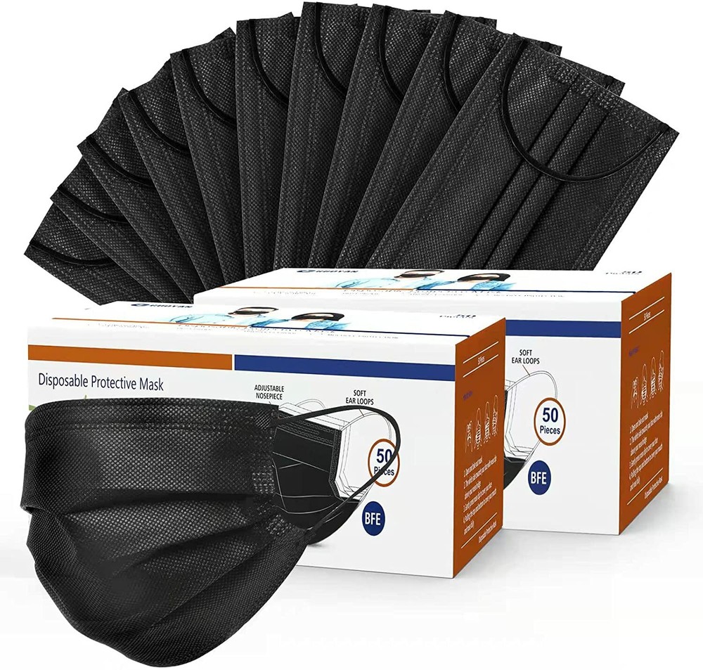 50/100 PCS 4 Layers Black Face Mask Mouth & Nose Protector Disposable Masks