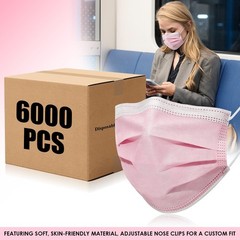 Case of 60 Boxes (6000Pcs) – Pink Disposable Face Masks 3-Ply Earloop Cover