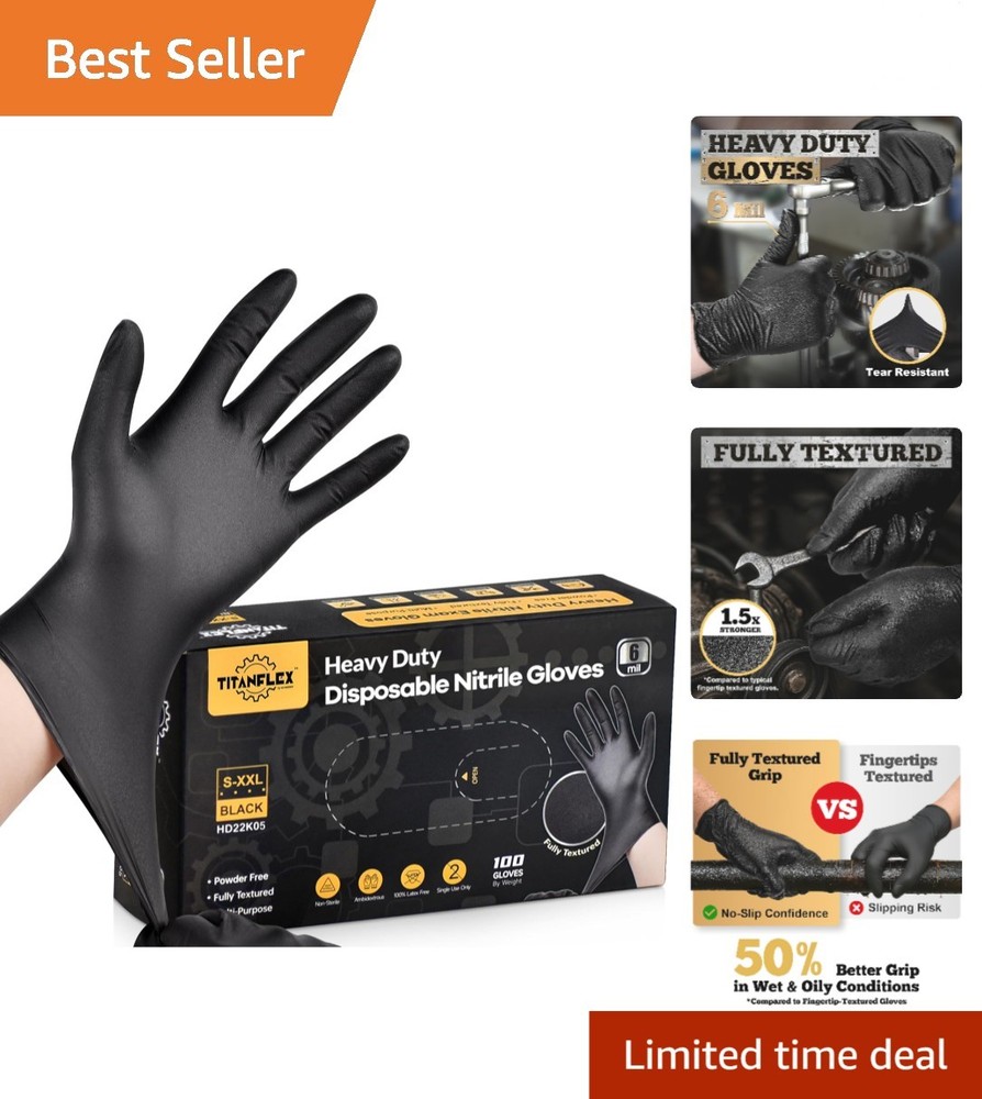 First Glove Black Industrial Disposable Nitrile Gloves 6 Mil Latex & Powder Free