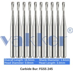 Vakker 10PC Dental Bur Friction Grip Carbide Burs FG SS 2 6 8 Short Shank 16.5mm