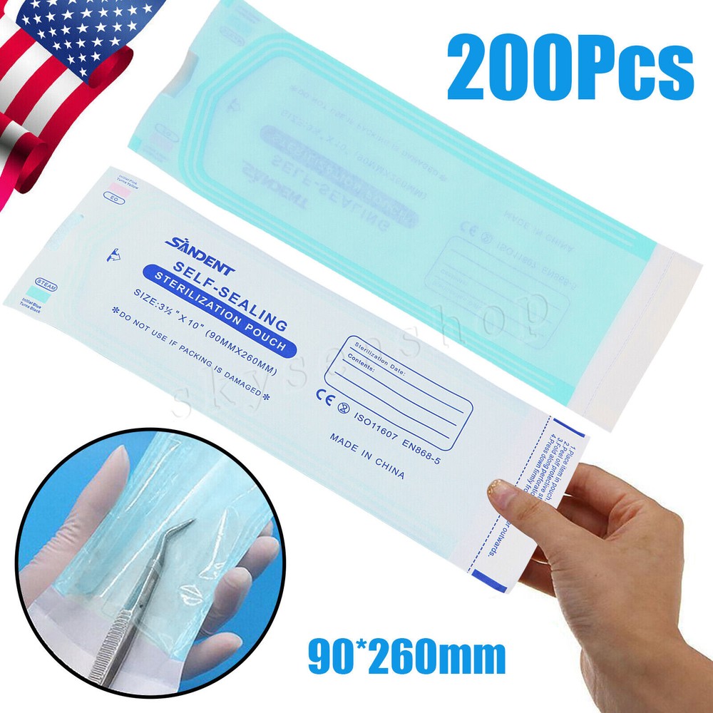 Self-Sealing Sterilization Pouch Bag, 3.5″ x 10″, Paper/Blue Film (Box of 200pc)