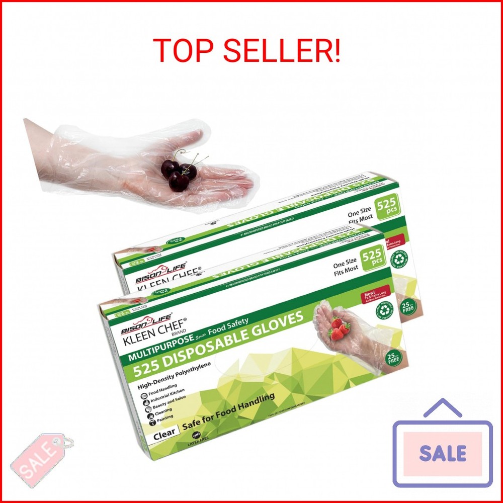 KLEEN CHEF Disposable Food Handling Long Cuff Poly Gloves | One Size Fits Most,