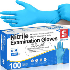 Schneider Nitrile Exam Gloves, Blue Disposable Gloves Latex Free Powder Free for