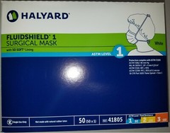 *50-Pieces* Halyard FluidShield ASTM Level 1 Surgical Face Mask White 41805