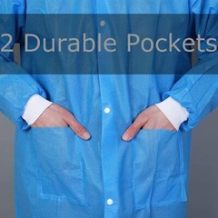 SMS 45 GSM 2 Pockets Lab Coat Disposable Unisex Adult M/L High Quality 10 Pcs