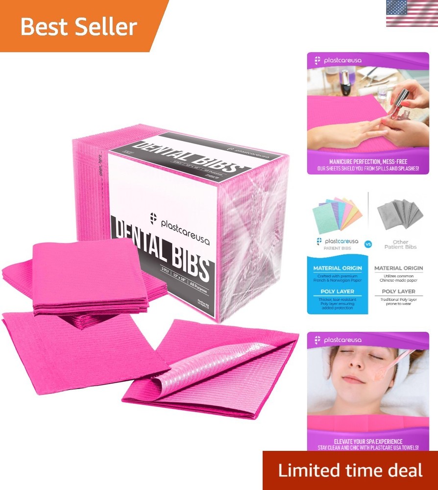 Fuchsia Waterproof Tattoo & Dental Bibs 13″x18″ – Safe 50 Count Disposable Pack