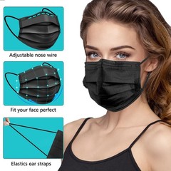 100 PCS Black Protective 3 Layer Face Mask Respirator Disposable Masks BFE98%