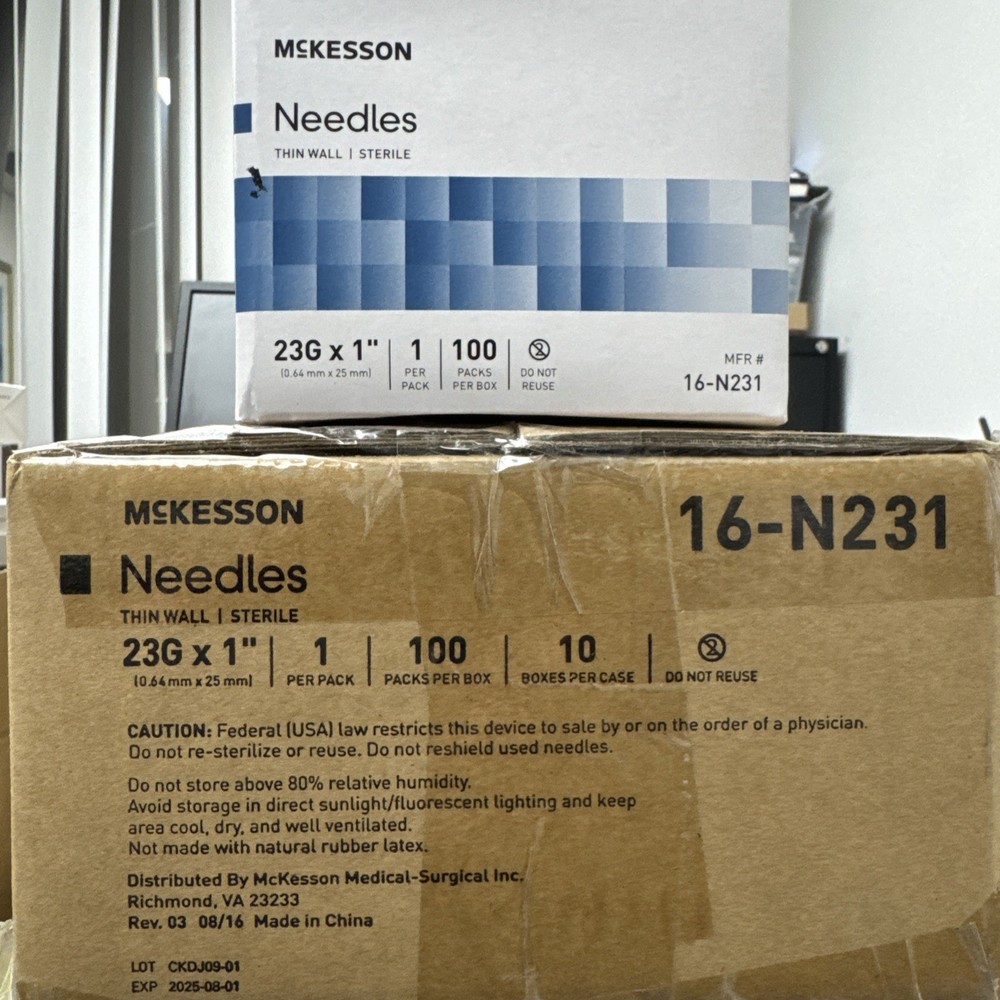 Case Of 1000, 23G X 1” Needles, Thin Wall, Sterile, By McKesson.
