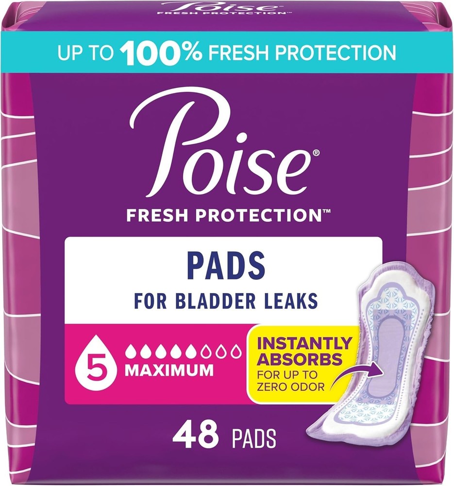 Poise Incontinence Pads For Women Maximum Absorbency Long Pack Of 48 47199