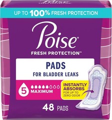 Poise Incontinence Pads For Women Maximum Absorbency Long Pack Of 48 47199