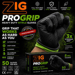 ZIG ProGrip Heavy Duty Nitrile Gloves 8 Mil Textured Grip 50 Pack