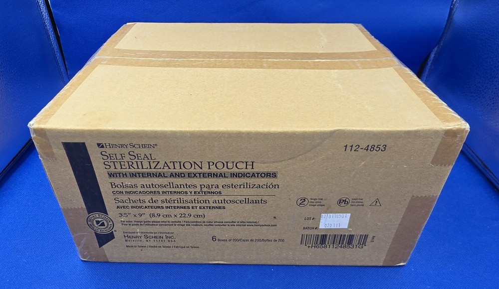Henry Schein Self Seal Sterilization Pouches Case of 6 Boxes (1,200 Total) 3.5″