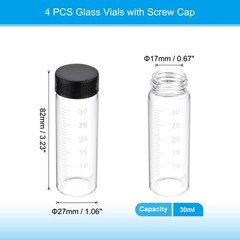 4pcs 30ml Small Clear Glass Vials with Black Screw Cap Glass Graduated