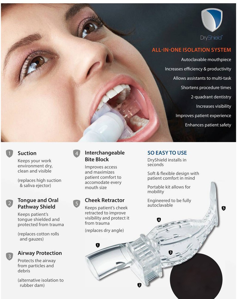 REDUCE DENTAL AEROSOLS; AUTOCLAVABLE 2 LARGE DRYSHIELD ISOLATION MOUTH PIECES