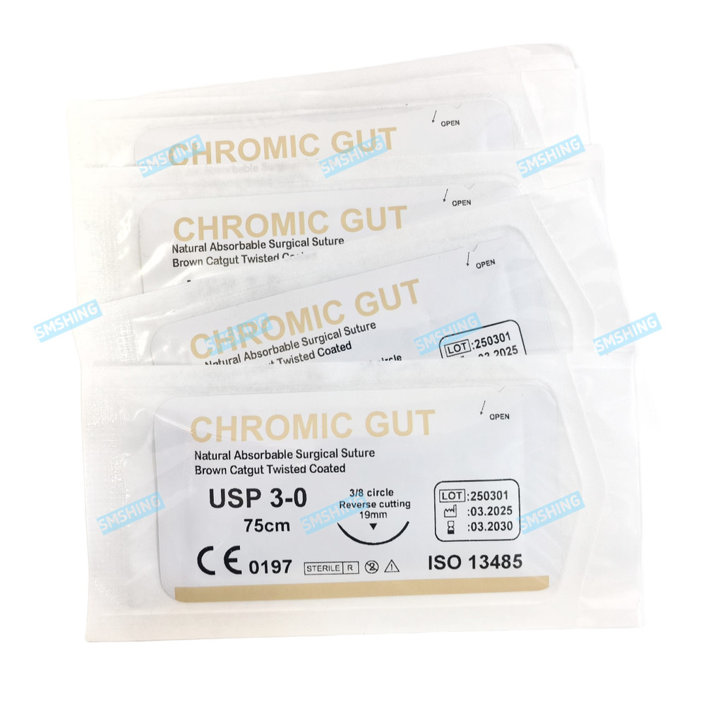 50Pcs Absorbable Dental Surgical Sutures CHROMIC GUT 3-0 PGA 4/0 Natural Needled