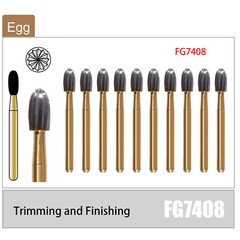 10 Pcs Dental Tungsten Carbide Burs Trimming & Finishing 7408 19mm Egg shape ns