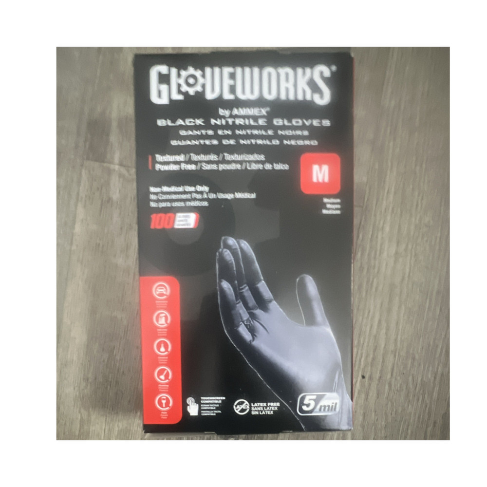 GLOVEWORKS by AMMEX Black Nitrile Powder-Free Gloves Medium 5 mil 100 Count