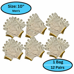 12-24 Tan String Knit Cotton Blended Safety Work Non-Disposable Gloves