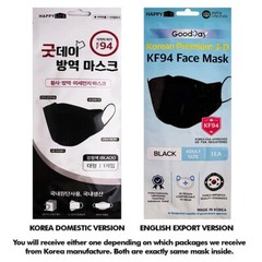 HappyLife KF94 BLACK Korean Face Mask Made in Korea Medical Comfortable GoodDay