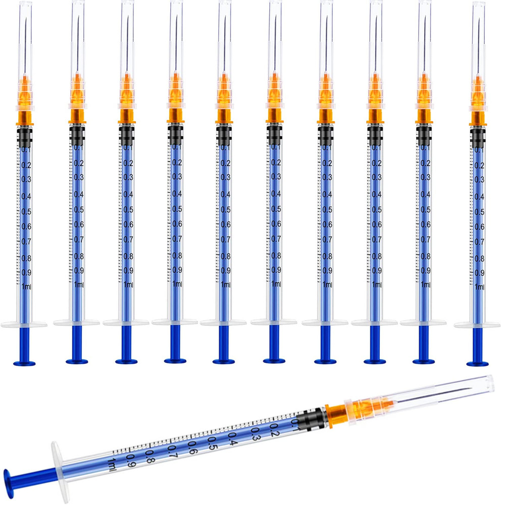 100 Pack 1ml/cc Luer Slip Syringes with Caps, Individually Sealed for Labs & Cra