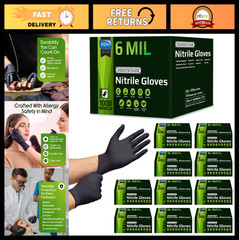 Heavy Duty Disposable Nitrile Gloves – Latex Free, 6mil Black & 8mil Orange, Foo