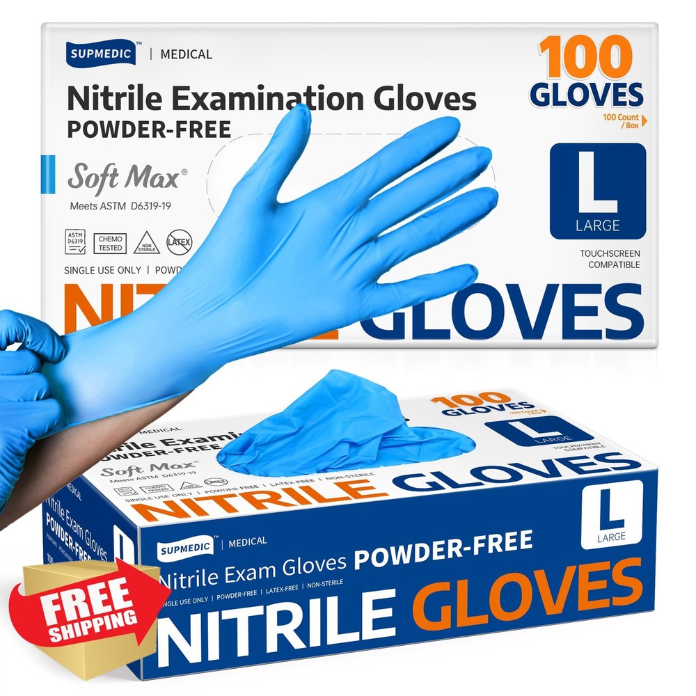 Supmedic Nitrile Gloves Blue Large, 100 Count