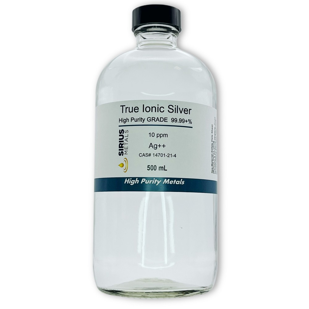 True Free Silver Ions (Ag++): 10 ppm, 99.99+% Purity – 500 mL in Glass