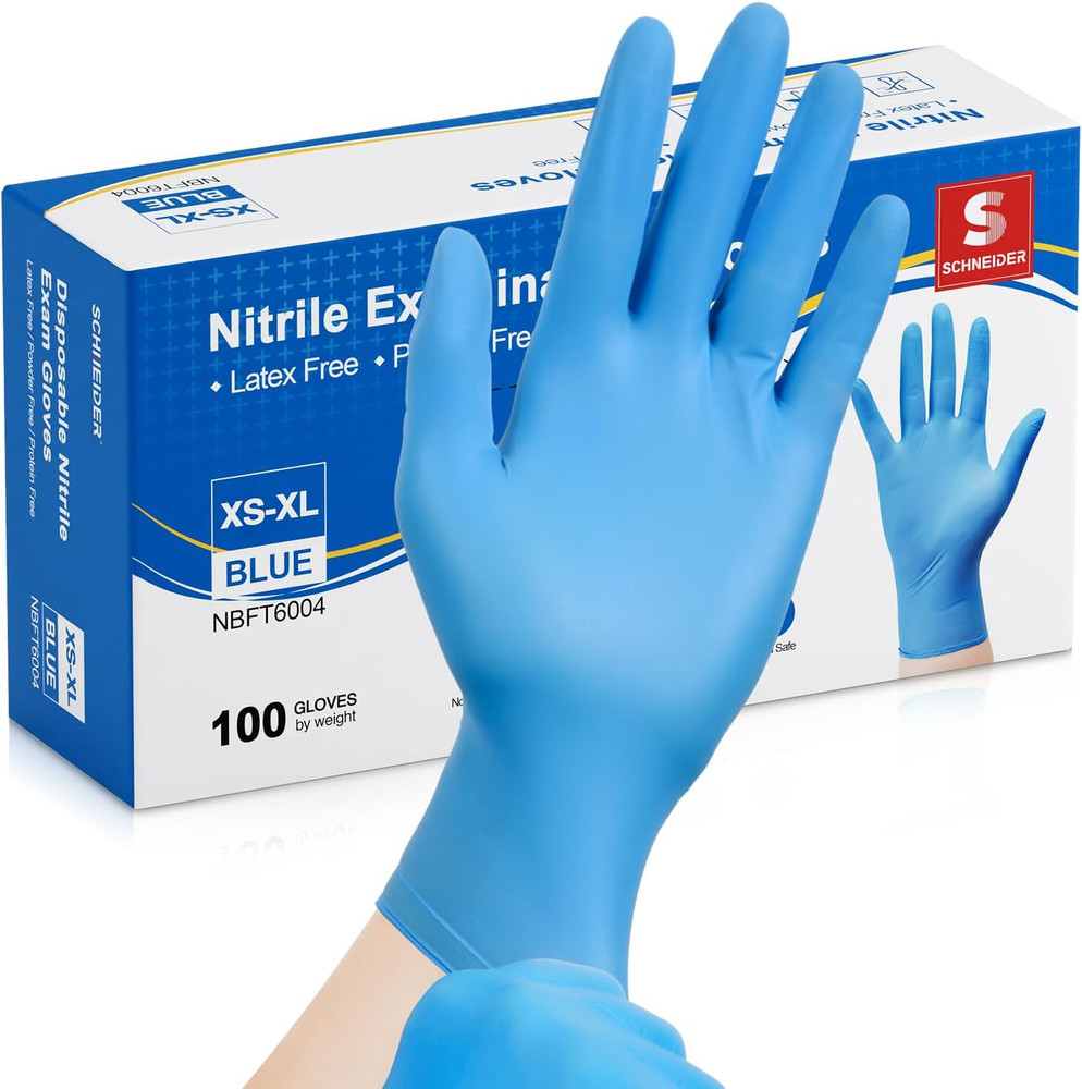 Schneider Nitrile Exam Gloves, Medical Grade Blue Disposable Gloves Latex Free,