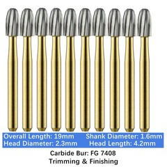 Vakker 10pc/pk Dental Egg Carbide Burs Trimming & Finishing FG7408 High Speed