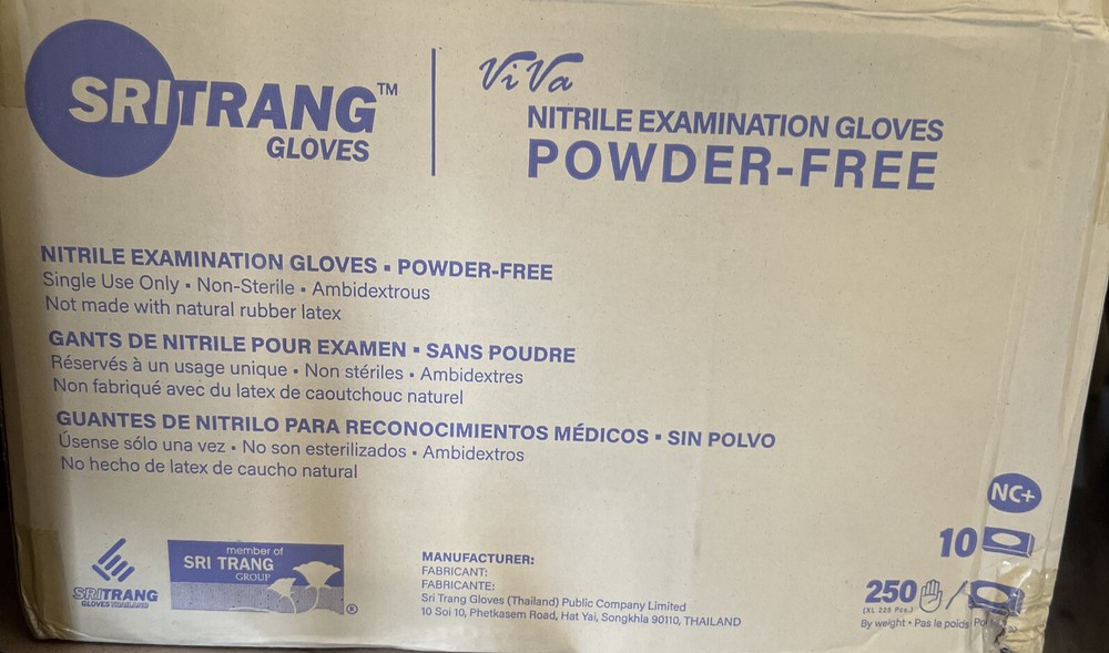 2500 Sri Trang Nitrile Exam Medical Gloves, Powder-Free MEDIUM