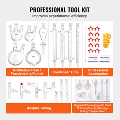 VEVOR Lab Glassware Distillation Kit 1000ml 3.3 Boro 32 pcs Glassware Equipment
