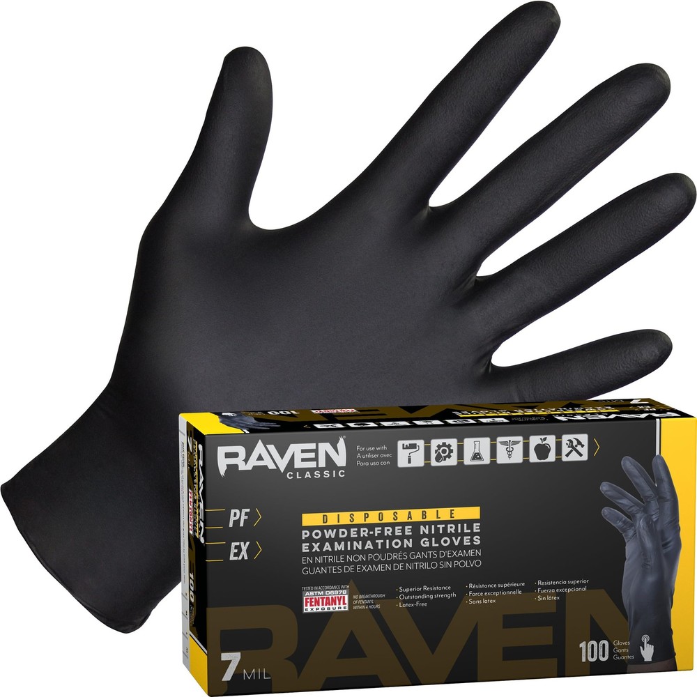 SAS Safety 66518 Raven Powder-Free Disposable Large (Pack of 100), Black