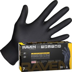 SAS Safety 66518 Raven Powder-Free Disposable Large (Pack of 100), Black