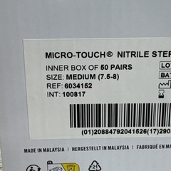 Micro-Touch Nitrile Exam Gloves Sterile 50 Pair Box Size: MEDIUM Exp: 05/2029