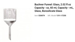 Buchner Funnel Glass 2.02fl oz/60mL Capacity Borosilicate Glass 1311-17250 B221