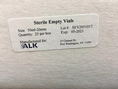 ALK Cat No SEV50 Sterile Empty Vials 50mL-20mm Lot 17 Pieces
