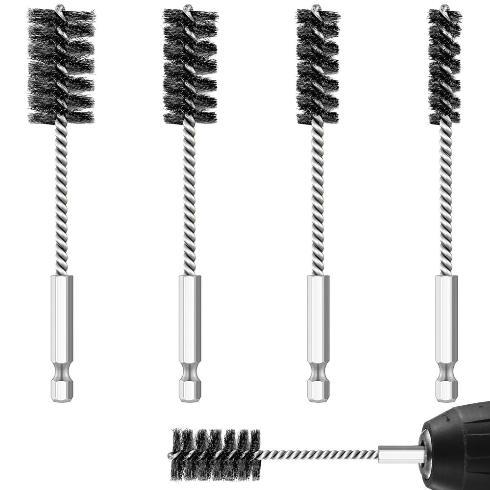 Hicarer 4 Pcs Stainless Steel Wire Brush for Drill Bore Set with silver