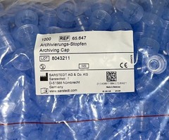 1000 Count Sarstedt ARCHIVING CAPS REF 65.647 Without Filter Blue Polypropylene