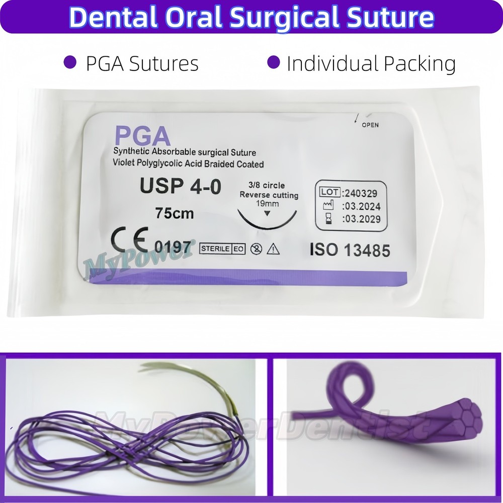 Dental Oral Surgical Suture Violet PGA 4-0 3/8 Reverse Cutting Suture