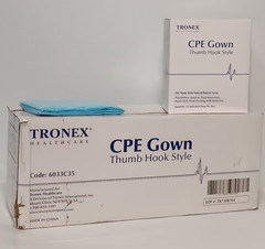 Box of 75: Tronex Healthcare 6033C35 Thumb Hook Style CPE Gown 120x104cm XL Blue