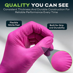 Fifthpulse Fuchsia Hot Pink Nitrile Disposable Gloves -3 Mil Medical Exam Nitril