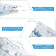 50 Pack Kids Face Mask Disposable Girls boys unisex face Cover 3 Layer Masks