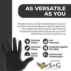 S&G Black Nitrile Gloves Latex Powder Free 3 Mil 2x100pcs 1000pcs XS/S/M/L/XL