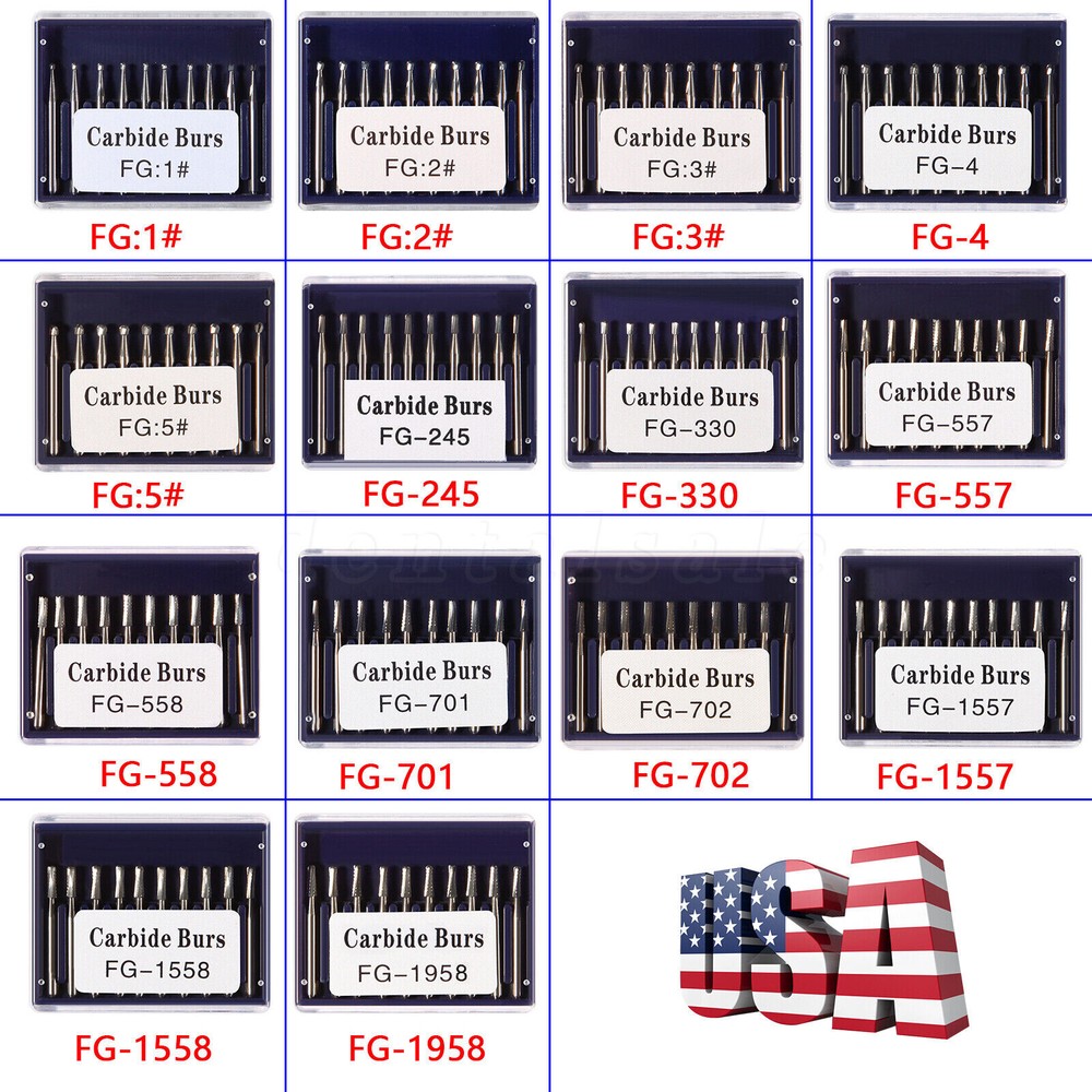 10-100Pcs Dental Carbide Burs for High Speed Handpiece Round Cone Bur Diamond FG
