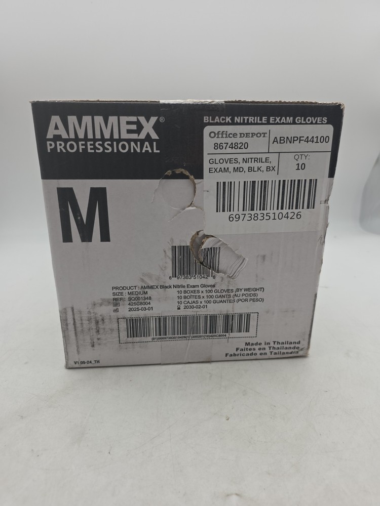 AMMEX Black Nitrile Disposable Exam/Medical Gloves 3 Mil Latex-Free Case of 1000